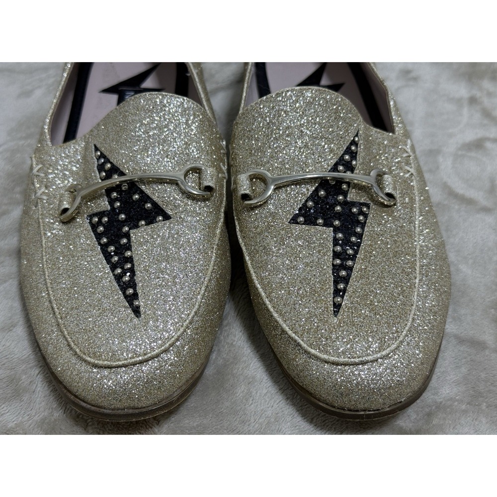 Nine West Womens Wild Girls Lightning Bolt Gold Loafer Sparkle Bling Shoe Sz 5.5
